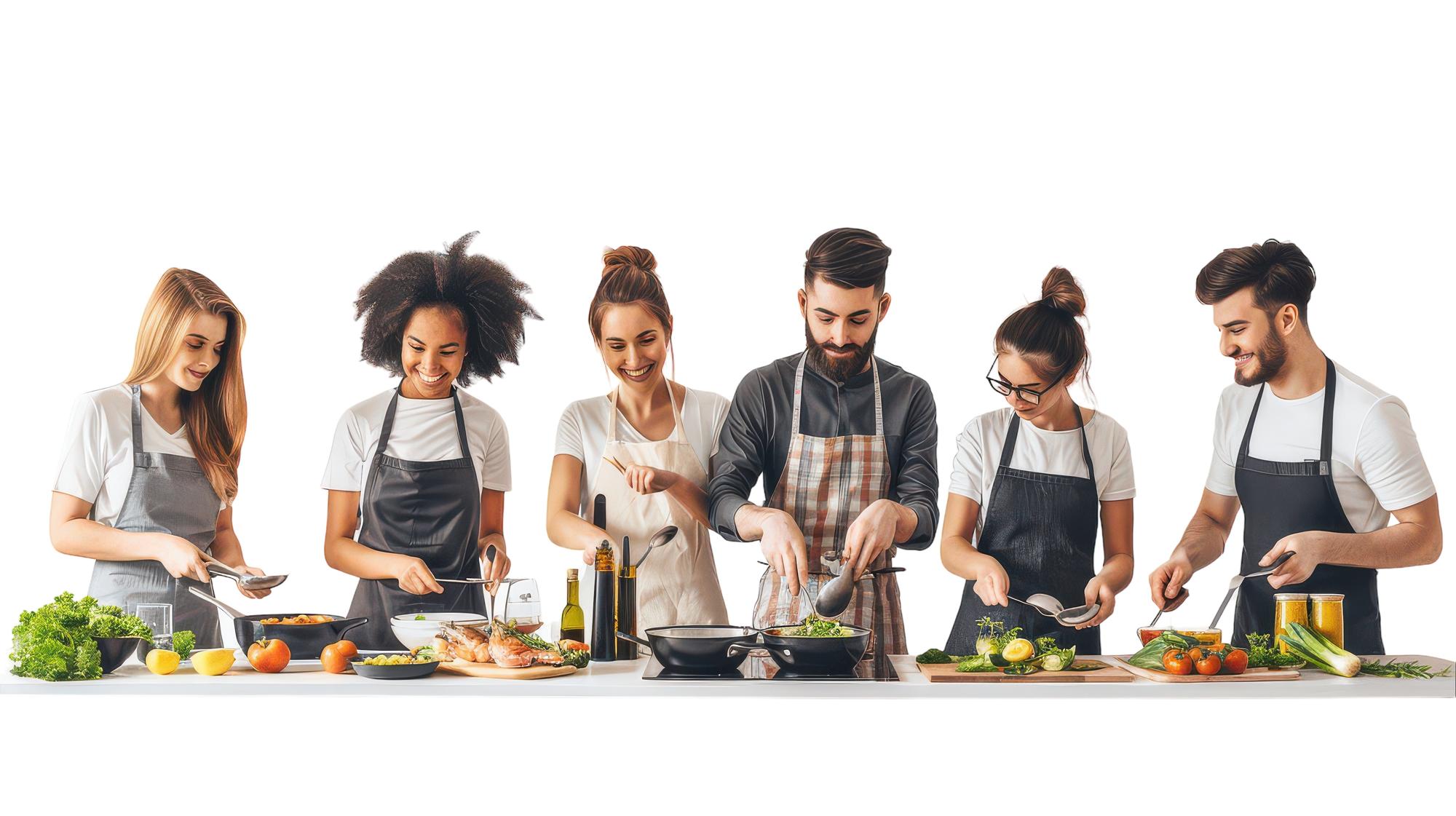 Student cooking in small group